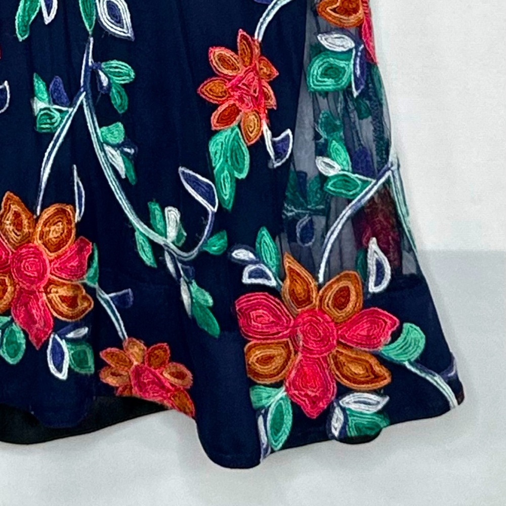 Robbie Bee Embroidered Dress Navy Floral Mesh Lined Popover Bohemian‎ Sz PL - Picture 4 of 9